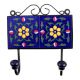 Navy Blue Yellow Floral Tiles Hooks